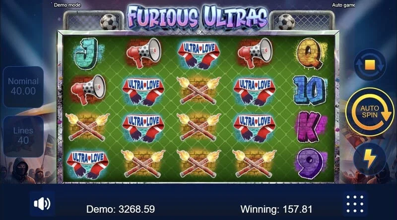Furious Ultras - aðalleikjaskjár með stúku
